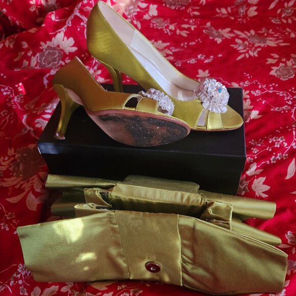 Bonus matching purse! Benjamin Adams satin bling double open toe - Picture 2 of 5